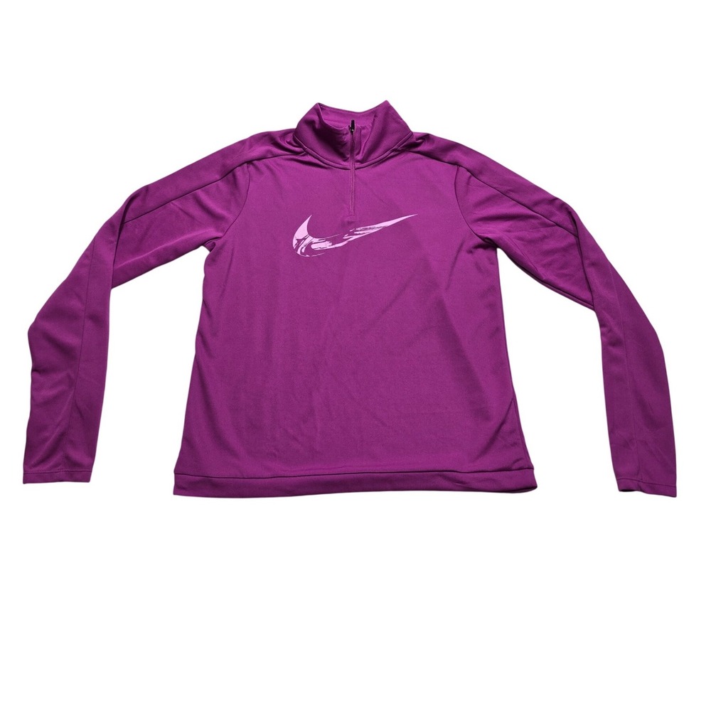 Nike Dri-FIT Half Zip Running Top Purple Graphic Swoosh FV6387-518 Women Medium